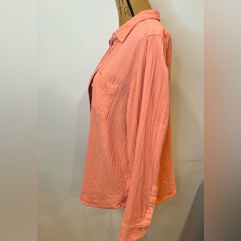 J. Crew Factory 100% Cotton Gauze Shirt Orange Button Down Size XL - Picture 6 of 13
